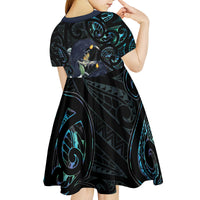 New Zealand Huia Bird Kid Short Sleeve Dress Paua Shell Maori Pattern LT22 - Polynesian Pride