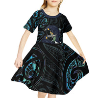 New Zealand Huia Bird Kid Short Sleeve Dress Paua Shell Maori Pattern LT22 - Polynesian Pride