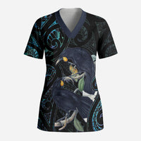 New Zealand Huia Bird Scrub Top Paua Shell Maori Pattern