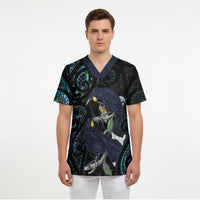 New Zealand Huia Bird Scrub Top Paua Shell Maori Pattern