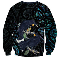 New Zealand Huia Bird Sweatshirt Paua Shell Maori Pattern