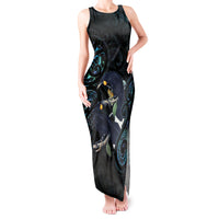 New Zealand Huia Bird Tank Maxi Dress Paua Shell Maori Pattern LT22 Women Black - Polynesian Pride
