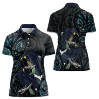 New Zealand Huia Bird Women Polo Shirt Paua Shell Maori Pattern