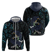 New Zealand Huia Bird Zip Hoodie Paua Shell Maori Pattern