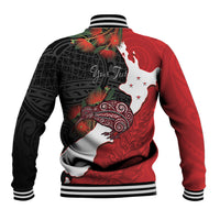 Kiwi New Zealand Personalised Baseball Jacket NZ Map Pohutukawa Fern Maori Pattern