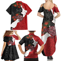 Kiwi New Zealand Personalised Family Matching Summer Maxi Dress and Hawaiian Shirt NZ Map Pohutukawa Fern Maori Pattern