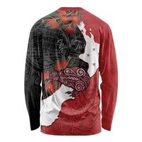 Kiwi New Zealand Personalised Long Sleeve Shirt NZ Map Pohutukawa Fern Maori Pattern LT22 - Polynesian Pride
