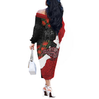 Kiwi New Zealand Personalised Off The Shoulder Long Sleeve Dress NZ Map Pohutukawa Fern Maori Pattern