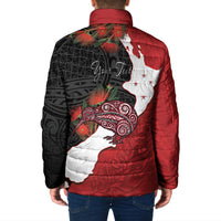 Kiwi New Zealand Personalised Padded Jacket NZ Map Pohutukawa Fern Maori Pattern LT22 - Polynesian Pride