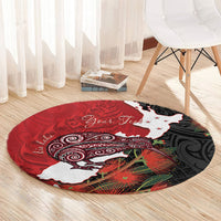Kiwi New Zealand Personalised Round Carpet NZ Map Pohutukawa Fern Maori Pattern