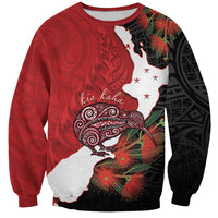 Kiwi New Zealand Personalised Sweatshirt NZ Map Pohutukawa Fern Maori Pattern