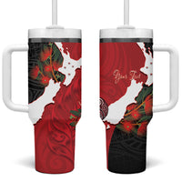 Kiwi New Zealand Personalised Tumbler With Handle NZ Map Pohutukawa Fern Maori Pattern