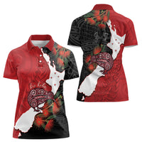 Kiwi New Zealand Personalised Women Polo Shirt NZ Map Pohutukawa Fern Maori Pattern