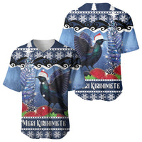 New Zealand Tui Bird Christmas Baseball Jersey Pohutukawa Xmas Tree Meri Kirihimete