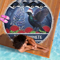 New Zealand Tui Bird Christmas Beach Blanket Pohutukawa Xmas Tree Meri Kirihimete