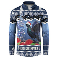 New Zealand Tui Bird Christmas Button Sweatshirt Pohutukawa Xmas Tree Meri Kirihimete