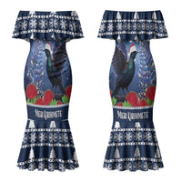New Zealand Tui Bird Christmas Couples Matching Mermaid Dress and Hawaiian Shirt Pohutukawa Xmas Tree Meri Kirihimete LT22 - Polynesian Pride