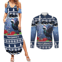 New Zealand Tui Bird Christmas Couples Matching Summer Maxi Dress and Long Sleeve Button Shirt Pohutukawa Xmas Tree Meri Kirihimete