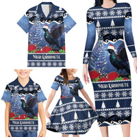 New Zealand Tui Bird Christmas Family Matching Long Sleeve Bodycon Dress and Hawaiian Shirt Pohutukawa Xmas Tree Meri Kirihimete LT22 - Polynesian Pride