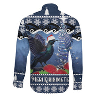 New Zealand Tui Bird Christmas Family Matching Mermaid Dress and Hawaiian Shirt Pohutukawa Xmas Tree Meri Kirihimete LT22 Son's Shirt Blue - Polynesian Pride