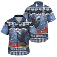 New Zealand Tui Bird Christmas Family Matching Off The Shoulder Long Sleeve Dress and Hawaiian Shirt Pohutukawa Xmas Tree Meri Kirihimete LT22 Son's Shirt Blue - Polynesian Pride