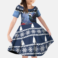 New Zealand Tui Bird Christmas Family Matching Off Shoulder Maxi Dress and Hawaiian Shirt Pohutukawa Xmas Tree Meri Kirihimete