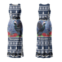 New Zealand Tui Bird Christmas Family Matching Tank Maxi Dress and Hawaiian Shirt Pohutukawa Xmas Tree Meri Kirihimete LT22 Mom's Dress Blue - Polynesian Pride