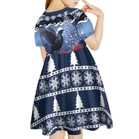 New Zealand Tui Bird Christmas Kid Short Sleeve Dress Pohutukawa Xmas Tree Meri Kirihimete