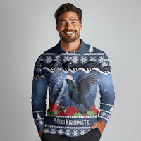 New Zealand Tui Bird Christmas Long Sleeve Polo Shirt Pohutukawa Xmas Tree Meri Kirihimete