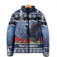 New Zealand Tui Bird Christmas Padded Jacket Pohutukawa Xmas Tree Meri Kirihimete