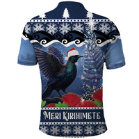 New Zealand Tui Bird Christmas Polo Shirt Pohutukawa Xmas Tree Meri Kirihimete