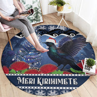 New Zealand Tui Bird Christmas Round Carpet Pohutukawa Xmas Tree Meri Kirihimete
