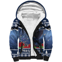 New Zealand Tui Bird Christmas Sherpa Hoodie Pohutukawa Xmas Tree Meri Kirihimete