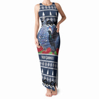 New Zealand Tui Bird Christmas Tank Maxi Dress Pohutukawa Xmas Tree Meri Kirihimete LT22 Women Blue - Polynesian Pride