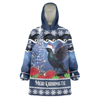 New Zealand Tui Bird Christmas Wearable Blanket Hoodie Pohutukawa Xmas Tree Meri Kirihimete
