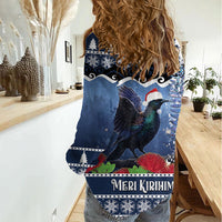 New Zealand Tui Bird Christmas Women Casual Shirt Pohutukawa Xmas Tree Meri Kirihimete
