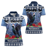 New Zealand Tui Bird Christmas Women Polo Shirt Pohutukawa Xmas Tree Meri Kirihimete