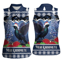 New Zealand Tui Bird Christmas Women Sleeveless Polo Shirt Pohutukawa Xmas Tree Meri Kirihimete