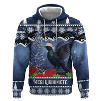 New Zealand Tui Bird Christmas Zip Hoodie Pohutukawa Xmas Tree Meri Kirihimete