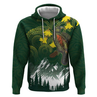 Kea Bird Kowhai New Zealand Hoodie Mountain Landscape Maori Art LT22 Pullover Hoodie Green - Polynesian Pride