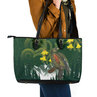 Kea Bird Kowhai New Zealand Leather Tote Bag Mountain Landscape Maori Art