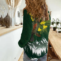 Kea Bird Kowhai New Zealand Women Casual Shirt Mountain Landscape Maori Art