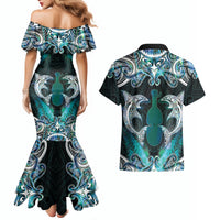 New Zealand Kotiate Weapon Couples Matching Mermaid Dress and Hawaiian Shirt Aotearoa Mango Paua Shell Maori Pattern LT22 - Polynesian Pride