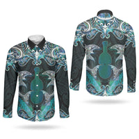 New Zealand Kotiate Weapon Couples Matching Puletasi and Long Sleeve Button Shirt Aotearoa Mango Paua Shell Maori Pattern LT22 - Polynesian Pride
