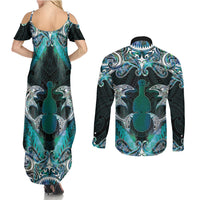 New Zealand Kotiate Weapon Couples Matching Summer Maxi Dress and Long Sleeve Button Shirt Aotearoa Mango Paua Shell Maori Pattern LT22 - Polynesian Pride
