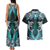 New Zealand Kotiate Weapon Couples Matching Tank Maxi Dress and Hawaiian Shirt Aotearoa Mango Paua Shell Maori Pattern LT22 - Polynesian Pride