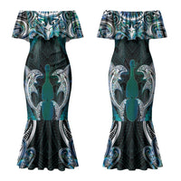 New Zealand Kotiate Weapon Family Matching Mermaid Dress and Hawaiian Shirt Aotearoa Mango Paua Shell Maori Pattern LT22 Mom's Dress Blue - Polynesian Pride