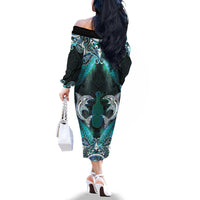 New Zealand Kotiate Weapon Family Matching Off The Shoulder Long Sleeve Dress and Hawaiian Shirt Aotearoa Mango Paua Shell Maori Pattern