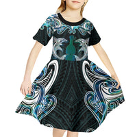 New Zealand Kotiate Weapon Kid Short Sleeve Dress Aotearoa Mango Paua Shell Maori Pattern LT22 - Polynesian Pride
