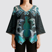 New Zealand Kotiate Weapon Kimono Sleeve Blouse Aotearoa Mango Paua Shell Maori Pattern